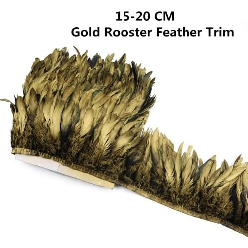Elegant Gold Rooster Feather Trim Length 15-20cm/ 6-8" Feathers for DIY Wedding Dress/Skirt Sewing Accessories Ribbon Wholesale