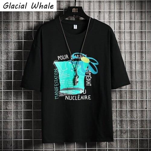 GlacialWhale Mens Oversized T-shirt Men New Graffiti Tops Print T-shirts Hip Hop 100% Cotton Tshirt Male Black T Shirt For Mens