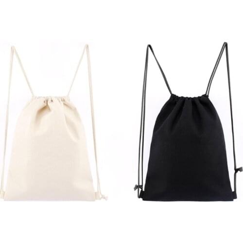 Cotton Drawstring Backpack Gym Sacks Canvas Cinch Sport Pack for Men, Women LX9F