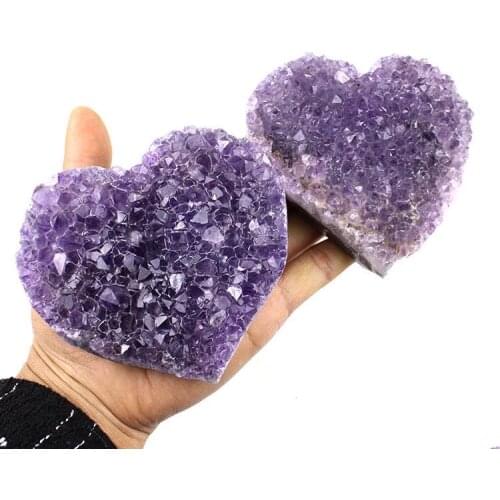 MOKAGY Large Size Natural Purple Color Amethyst Cluster Crystal Heart 60MM-70MM 1pc