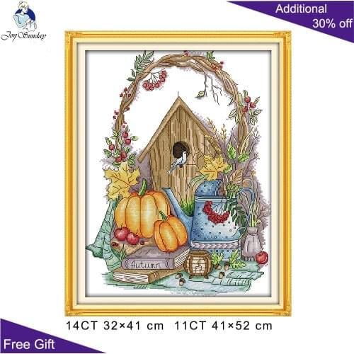 Joy Sunday Autumn Impressions Home Decoration FA128 14CT 11CT Counted Stamped Birds Nest Handcraft Embroidery DIY Cross Stitch