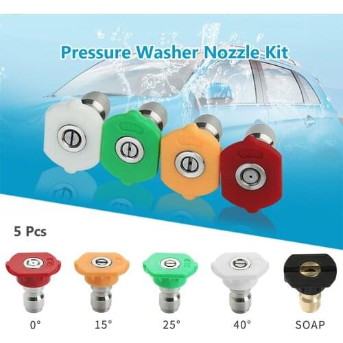 KKmoon Water Gun Nozzle Tip Replacement 5 Pcs Pressure Washer Nozzle Tips Washer Sprayer 0, 15, 25, 40 Degree 1 Soap Nozzle Tip