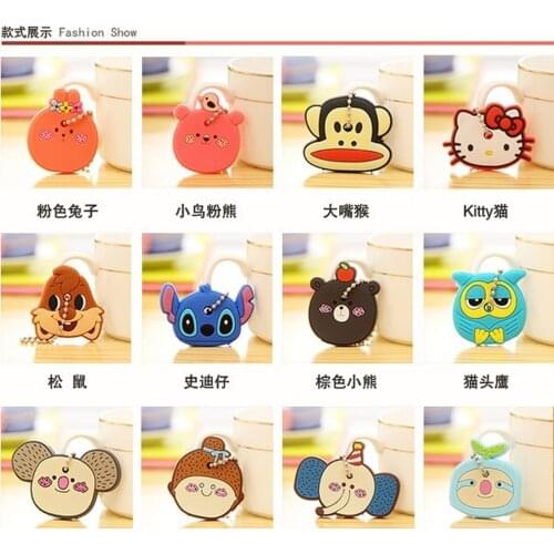 Cute Key Dust Cover Silicone Cartoon Key Cover Cap Keychain Women Key Chain Ring Girls Kids Bag Charm Accessories Pendant Gifts