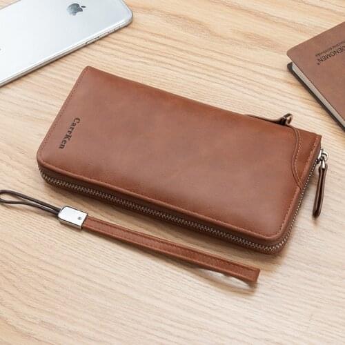 Men Long Wallets PU Leather Fashion Zipper Phone Bag Multifunctional Wrist Strap Money Bags Male Coin Purse Card Holder
