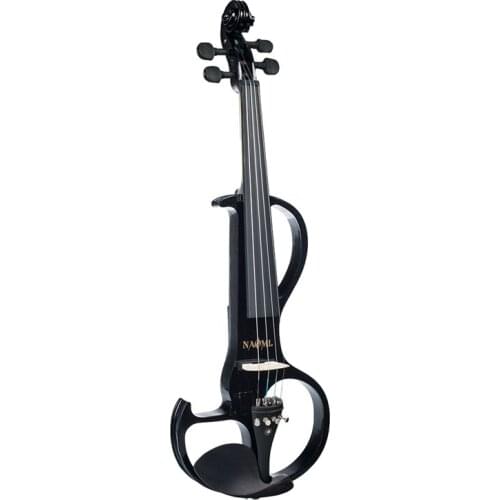 Naomi Violin Full Size 4/4 Solid Wood Electric Violin Basswood Body Ebony Fingerboard Pegs with Ebony Fisheye Accessories Black