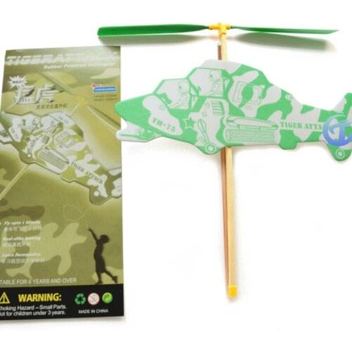 Science Technology Wooden Small Tiger Helicopter Rubber Band Powered Aircraft Model Experiment Educational Toys Diy Handmade