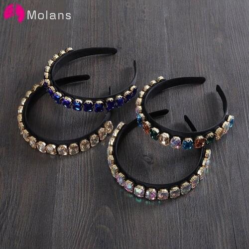 MOLANS Fashion Baroque Bridal Headband Hair Accessories Square Diamond Hair Hoop Elegant Simulation Crystal Wedding Hairband