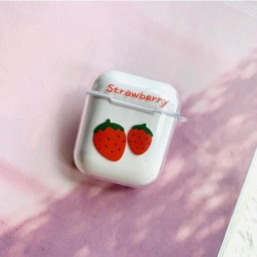Cute Strawberry pattern Silicone Soft TPU Case For Apple AirPods 1 2 Pro Clear Earphone Case Cover Fundas With keychain