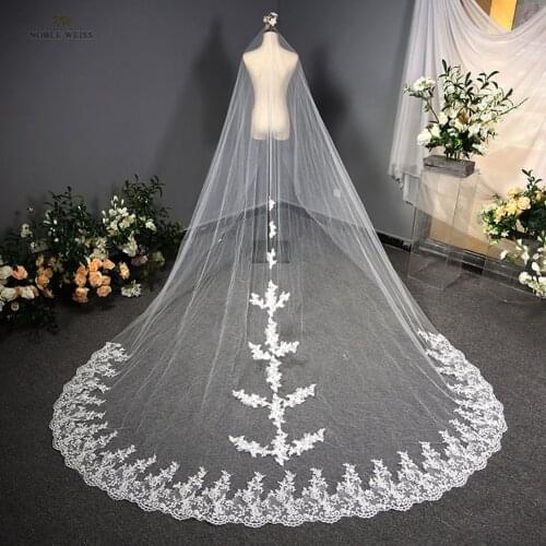 One Layer Lace Cathedral Wedding Veil Appliques Wedding Veils with Comb 3m Width 4m Length