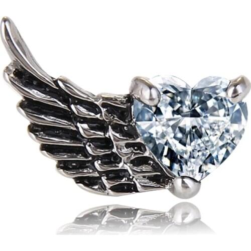 Punk Gothic Stainless Steel Wings Men Stud Earrings For Women Vintage Black Heart Zircon Jewelry Accessories Earrings Wholesale