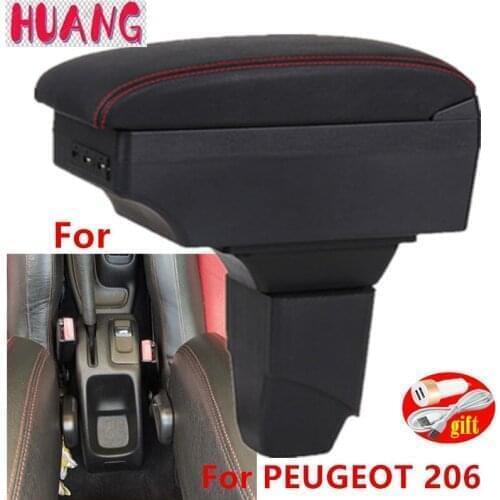 For PEUGEOT 206 207 Armrest box Retrofit parts Storage box car accessories Interior with USB LED light
