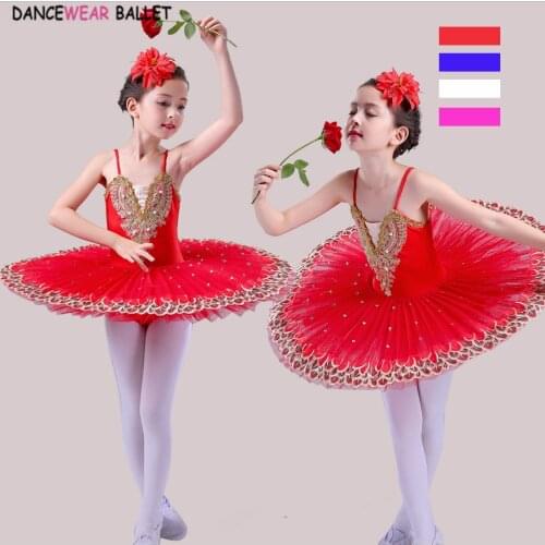 Professional Ballet Tutu Child White Swan Lake Costume Red Blue Pink Ballet Dress For Kids Dance Pancake Tutu Girls Dancewear