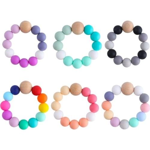 Rainbow Silicone Teething Bracelet Baby Teether Nursing Chew Beads Rattles Toys