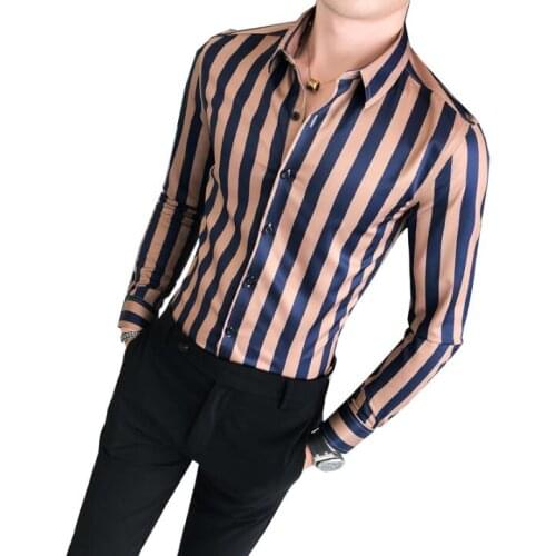 Brand Designer Men Shirt Autumn New Top Quality Striped Business Shirt Men Slim Fit Long Sleeve Gentlemen Mens Clothing Blouses