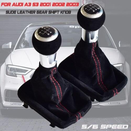 Gear Shift Lever Stick Knob HandBall Black/Red Suede Leather With Dust-Proof Cover For Audi A3 S3 2001 2002 2003 Car Styling