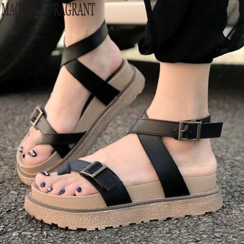 British style belt buckle muffin sandal for women summer comfortable thick bottom sandal women 2020 new sandalia feminina hy276
