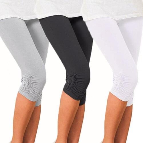Thin Short Leggings Summer High Waist Solid Color Mid-Calf Stretchy Women Leggings Cropped Pants Bottoms for Running Women Pants