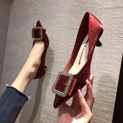 Women High heels 2019 Elegant Fashion Women Bling Crystal Bow Tie Pointed Toe High heels Lady Shiny Womens shoes S21-28
