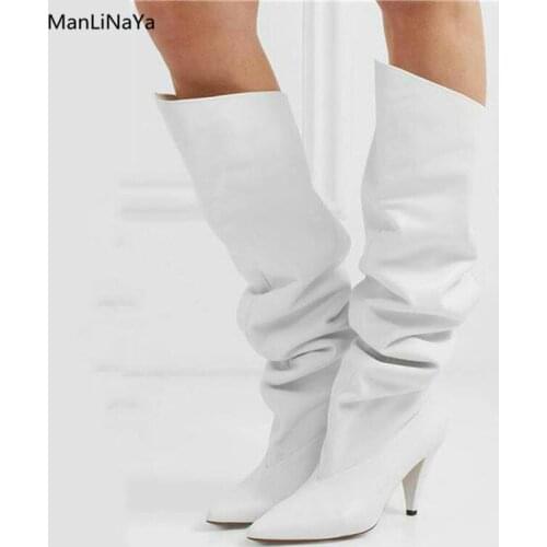 Cow Leather Over-the-Knee Women Boots Spikes Heel Runway Pointed Toe Autumn Winter Women Boots Cool Style Pleated Female Boots