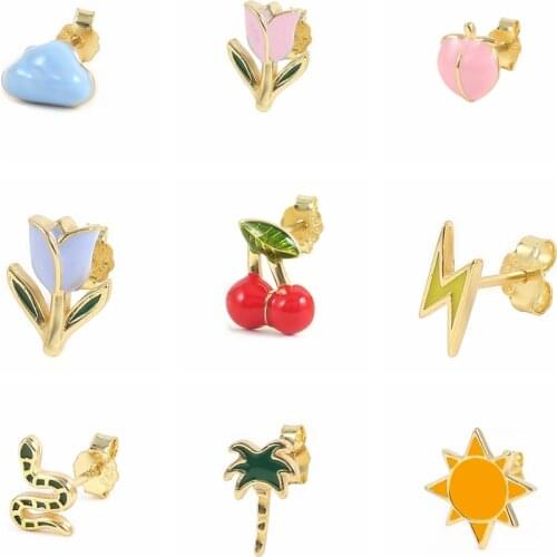 CANNER Fruit Cherry Drop Oil Enamel Snake Earrings For Women 925 Sterling Silver Piercing Stud Earrings Pendientes Fine Jewelry