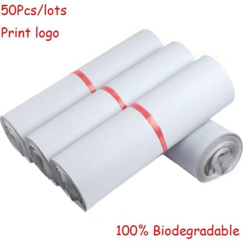 100% Biodegradable 50Pcs Pack Express Poly Bag White Color Clothing Transport Packaging Bags ECO Compostable Pouch Courier Bags