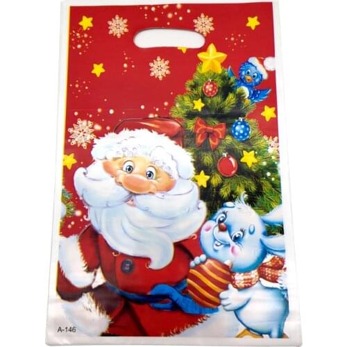 100pcs/lot Christmas Theme Birthday Party Decoration Plastic Gifts Bags Kids Favors Santa Claus Loot Bag Baby Shower Supplies