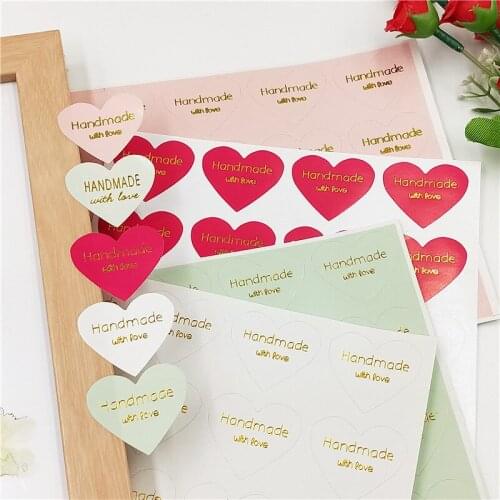 300 pcs Handmade with love Multicolor Heart-shaped Stickers Label Wedding Stickers DIY Packing Labels For Cake/Gift/Box