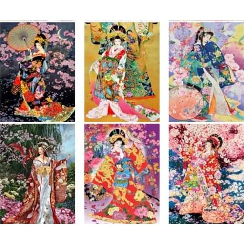 Geish Diamond Painting Japanese Woman Diamand Paint Mosaic Embroidery Rhinestone Picture Wall Stickers Canvas Hobby Diamond Dot