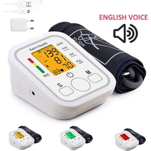 English Voice Blood Pressure Monitor Arm Automatic Digital Cuff Home Medical Sphygmomanometers LCD Medidor De Presion Arterial