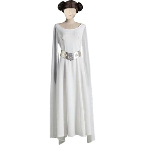 Princess Leia Organa Solo Cosplay White Long Dress Wig Set Woman Star Wars Cos Costumes Halloween Carnival Cosplay costume