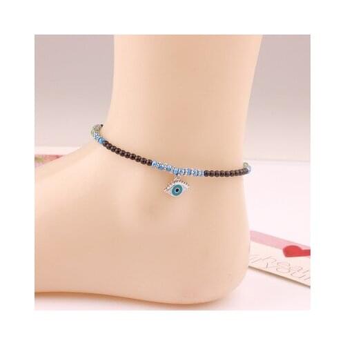 Hip Hop Bead Chain Blue Evil Eye Anklets for Women Boho Tennis Beach Barefoot Sandals Anklet Bracelet Jewelry