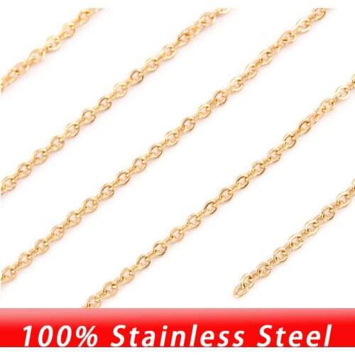 100% Stainless Steel Light Gold 2mm Metre Link Chain Necklace By The Metre DIY Jewelry Making Link Chains Chaine Metre Wholesale