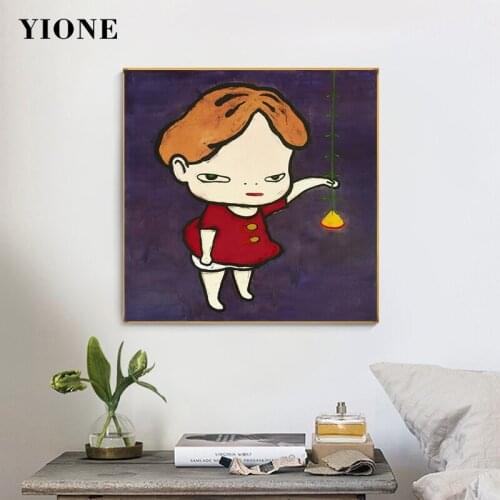Lamp Flower Girl Home Poster Cute Cartoon Character Child Oil Painting Print on Canvas Wall Art Picture for Kids Bedroom Decor