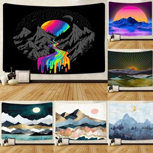 Mountain Tapestry Forest Tree Wall Hanging Sunset Nature Landscape Tapestries aesthetic Wall Decor for Living Room Bedroom Dorm