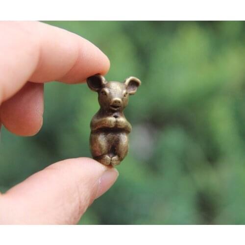 Chinese Pure Bronze Zodiac Animal Amulet Beast Pig Hog Swine Statue Sculpture