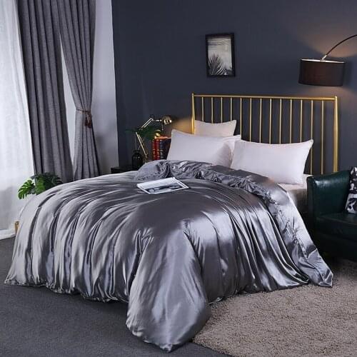 Silver Gray Polyester Satin Bedding Set Queen King 3/4pc Solid Color Duvet Cover Bed Sheet Bedspread Pillowcases Home Textiles