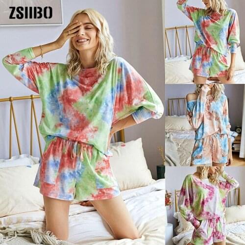 2021 Original Design Fashion Print Casual Top Shorts Two-Piece Suit Tie Dye Set Women Clothes Loose Summer спортивныйкостюмженск