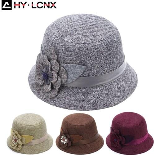 Spring And Autumn Women Linen Breathable Sun Shade Topper Big Flower Decoration Fashion Monochrome Flat Top Princess Hat