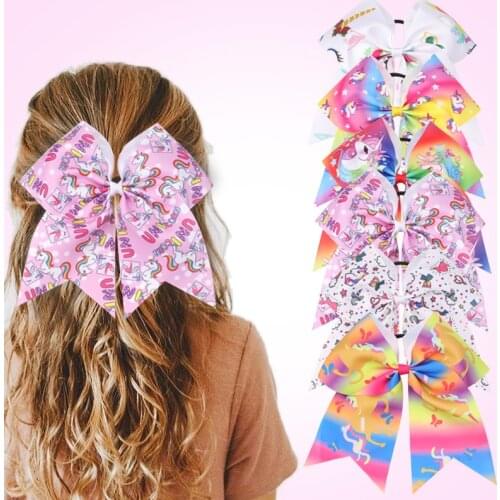 Kawaii Unicorn Satin Bowknot Ribbon Hairpins Barrettes Elastic Hair Band Scarf Hair Rope Ties Girls Hair Accessories