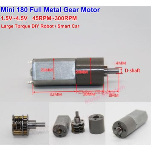 Mini 180 All metal Gearbox Gear Motor DC1.5V-4.5V 3V 300RPM Slow Speed High Torque Engine 4mm D Shaft