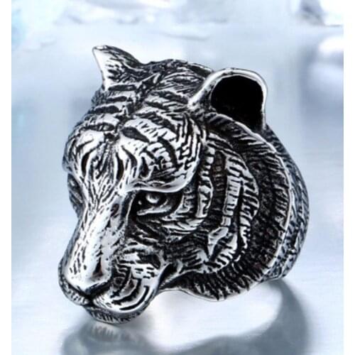 Fashion Retro Style Hip-Hop Domineering Tiger Head Unique Animal Men Riding Motorcycle Single Ring Ring Jewelry