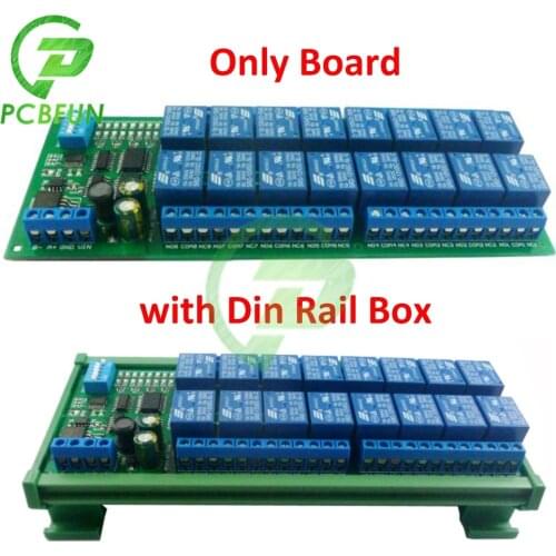For Modbus RTU DC 12V 10A 16 Channel CH DIN Rail RS485 Relay Module Board with DIN Rail Box for PLC PTZ Camera Motor LED UM72