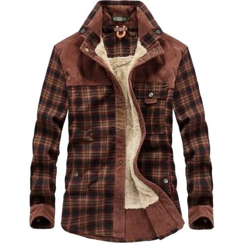 Winter Men Warm Shirt Plus Velvet Thickening Fashion Print Plaid Corduroy Casual Shirts Tactical Military Male Shirts Clothing