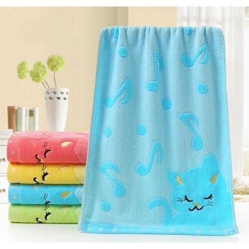 Cute Cat Musical Note Child Soft Small Towel Water Absorbing for Home Bathing Shower Quick-Dry Dormitory Bathroom Supplies