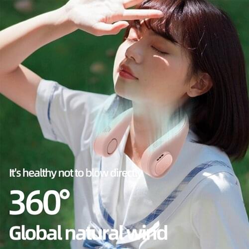 Mute USB Rechargeable Hanging Neck Small Fan 3 Wind Speed Portable Wearable Bladeless Fan Summer Air Cooler Conditioner