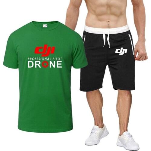 2021 DJI Professional Pilot Drone Print Summer Mens Clothing Short-Sleeved T-Shirt Shorts New Fashion Two-Piece Breathable Suit
