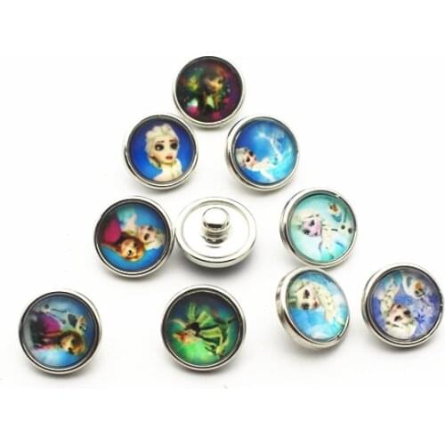 Wholesale 20pcs/lot 12mm Glass cartoon Snap Buttons Fit DIY Snap Bracelet Snap Button Charms Jewelry