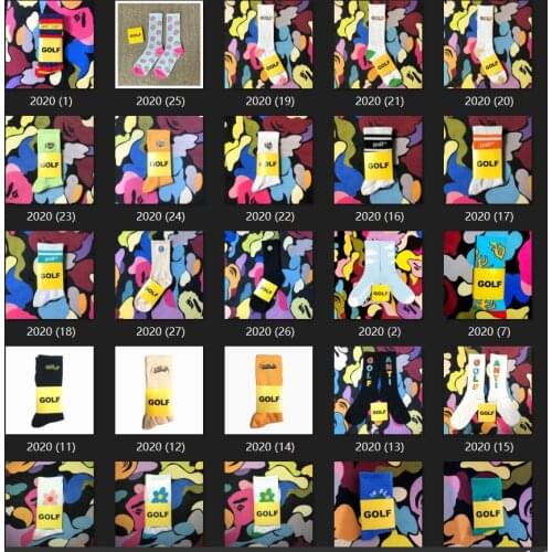 Wholesale Golf Card Fashion Crew Flower Socks Flame Love Candy Doughnut Stripe Top Street High Quality Cotton Letter Blue Sky GW