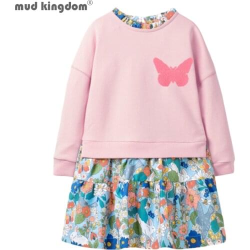 Mudkingdom Girls Dress Long Sleeve Striped Patchwork Sweatshirt Dresses Cute Pattern Autumn Winter Girls Clothes