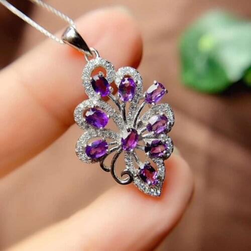 Amethyst Pendant Natural and Real Amethyst necklace Solid S925 Sterling Silver For Women Colour Gem Stone Fine Jewelry